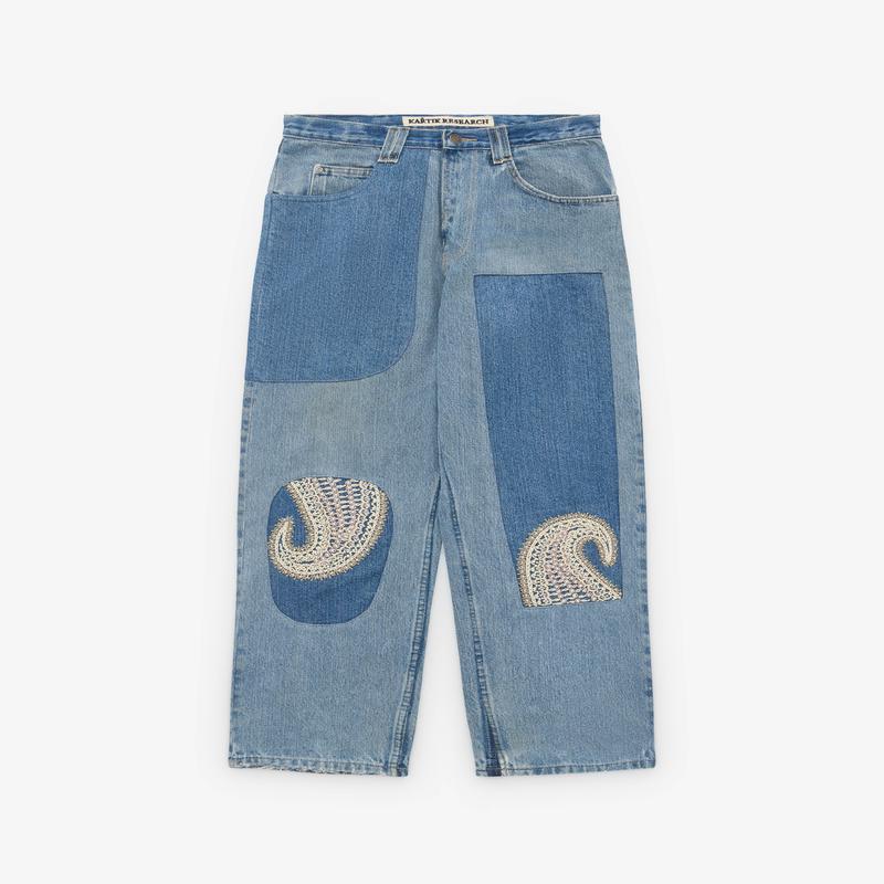 Kartik Research - Mens Upcycled Chikankari Jeans - (Washed Indigo)