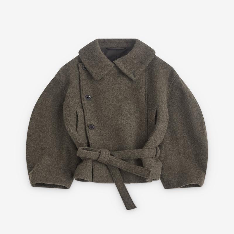 Lemaire - Womens Short Asymmetric Bathrobe Coat - (Dark Khaki)