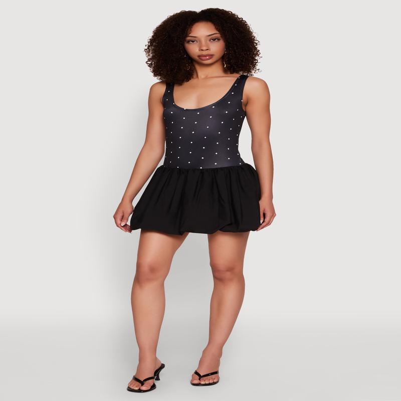 Printed Pattern Bubble Hem Dress