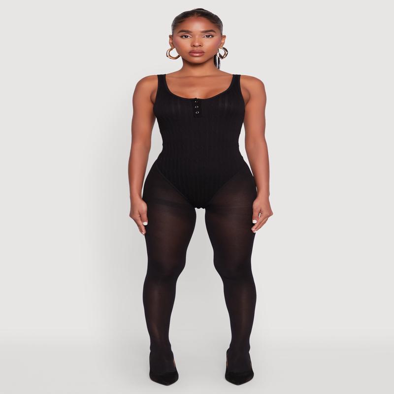 Seamless Snap Button Notch Neck Bodysuit