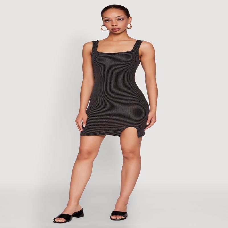 Square Neck Rib Knit Tank Dress