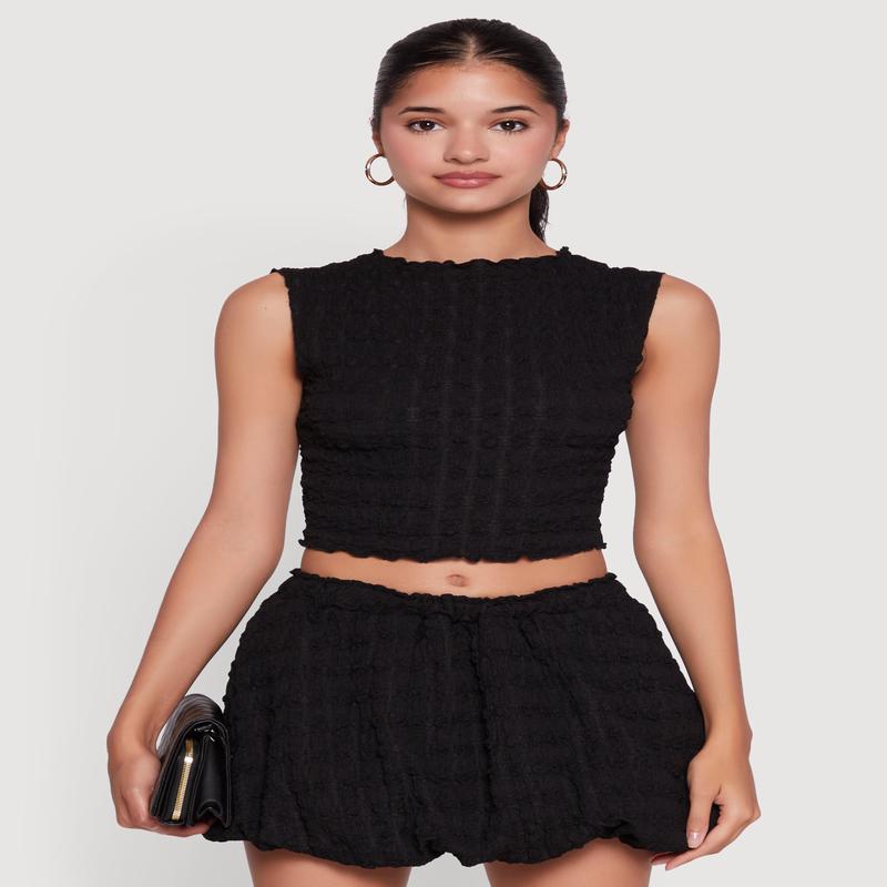 Trendy Textured Knit Sleeveless Crop Top