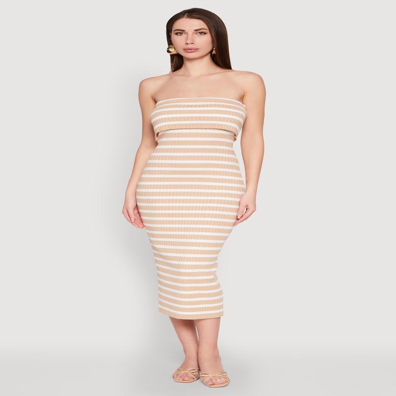 Almost Famous Striped Fold Over Tube Dress