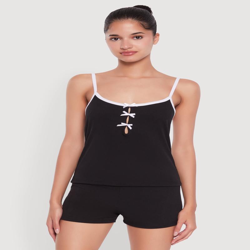 Bow Keyhole Pajama Cami and Shorts