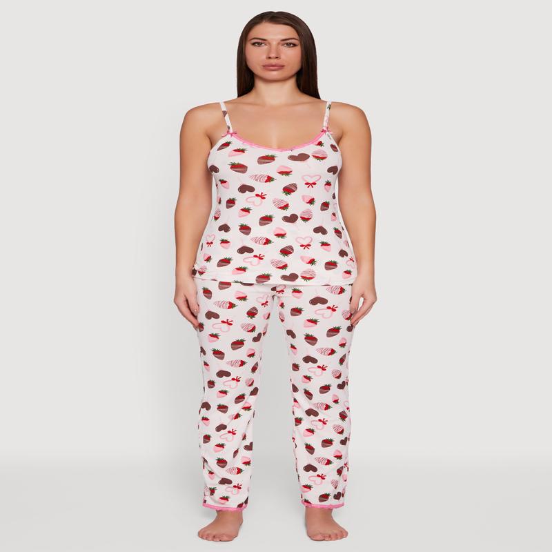 Chocolate Strawberry Print Pajama Cami and Pants