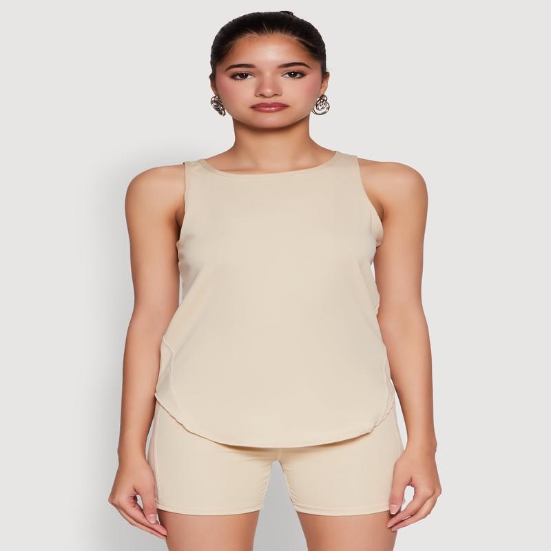 Stylish Mesh Detail High Neck Sleeveless Tank Top