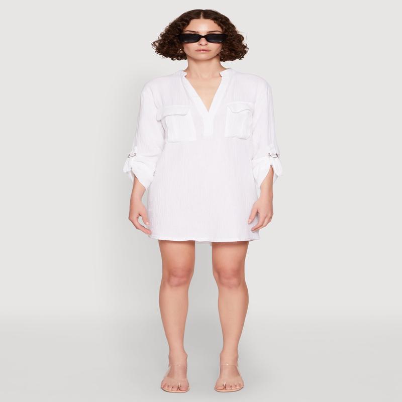 Tabbed Sleeve Gauze Knit Dress