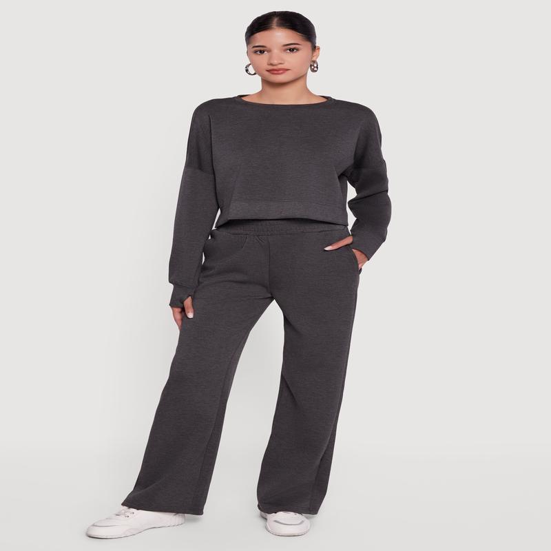 Elastic Waist Pull On Wide Leg Sweatpants