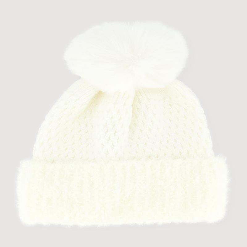 Eyelash Knit Trim Pom Pom Beanie