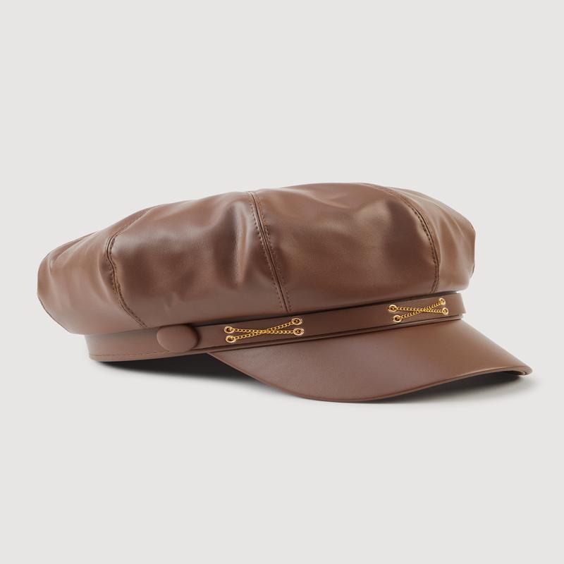 Faux Leather Criss Cross Chain Detail Cabbie Hat