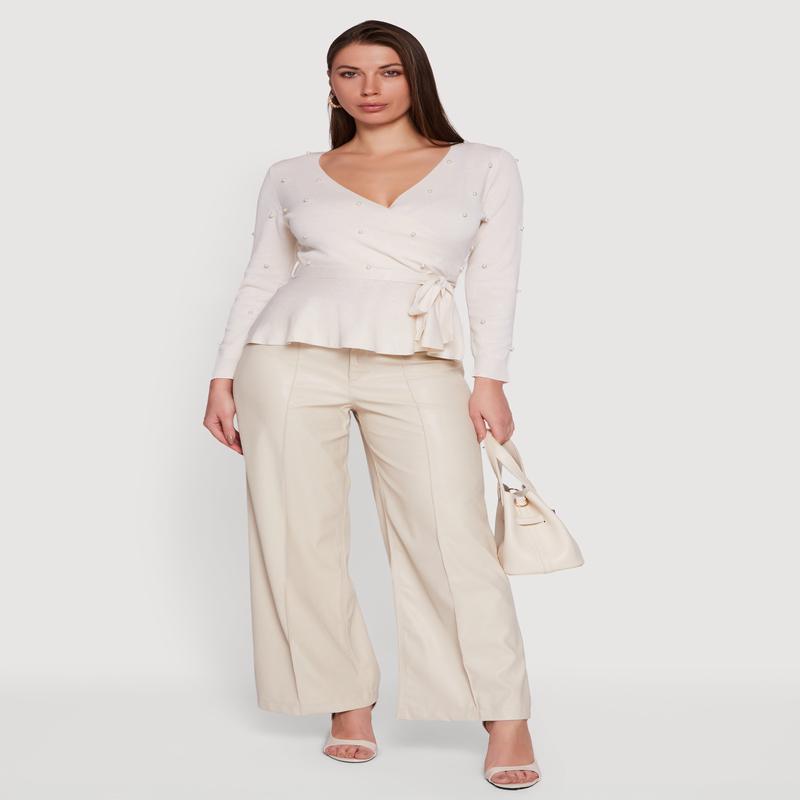 Faux Leather High Waisted Pintuck Dress Pants