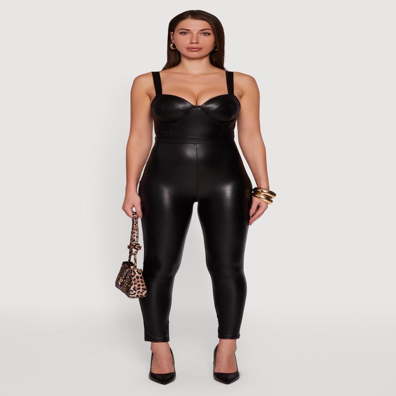 Faux Leather Sweetheart Corset Jumpsuit