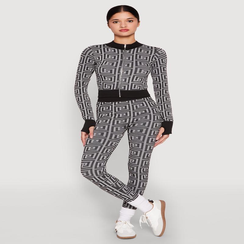 Greek Key Color Block Print Leggings