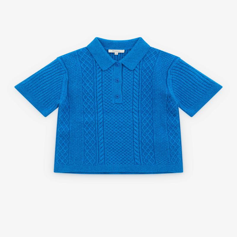 J.W. Anderson - Womens Cropped Cable Knit Polo - (Blue)