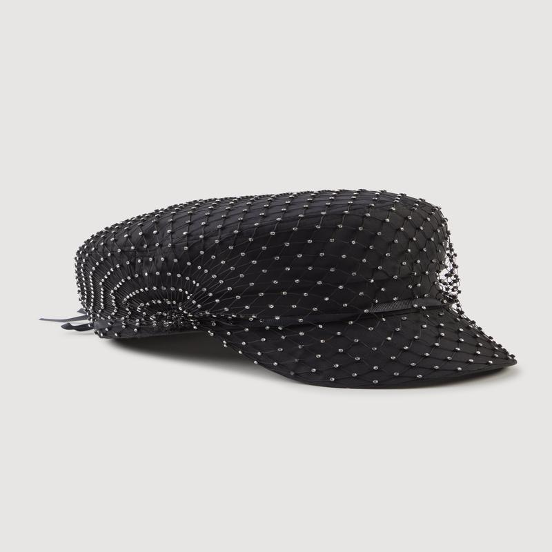 Rhinestone Fishnet Cabbie Hat