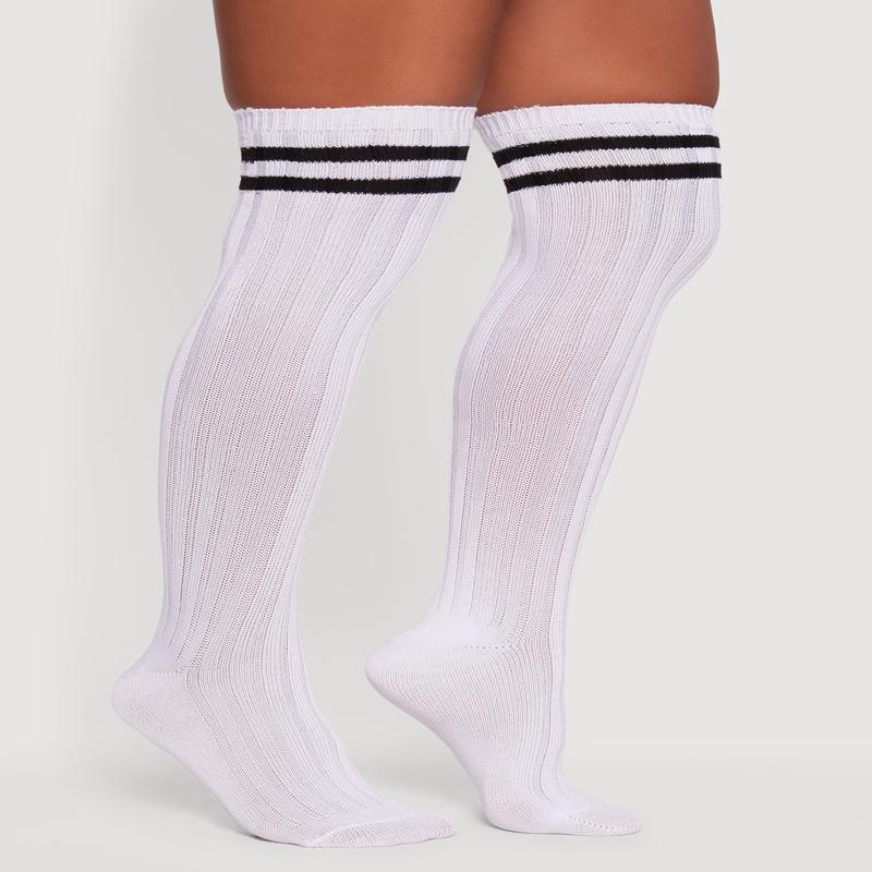Rib Knit Varsity Stripe Over the Knee Socks Size 9-11