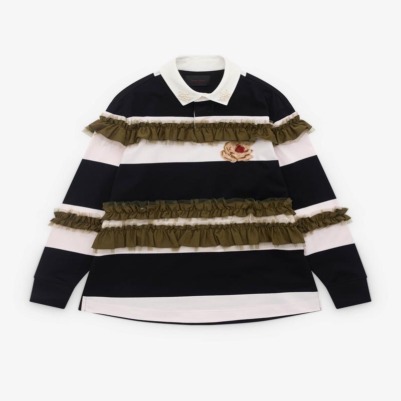 Simone Rocha - Mens Turbo Embellished Ruffle Rugby Shirt - (Black/Multi)