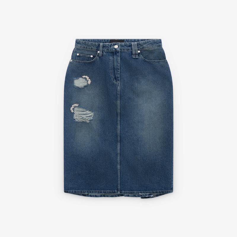 Simone Rocha - Womens Denim Flare Skirt  - (Distressed Wash)
