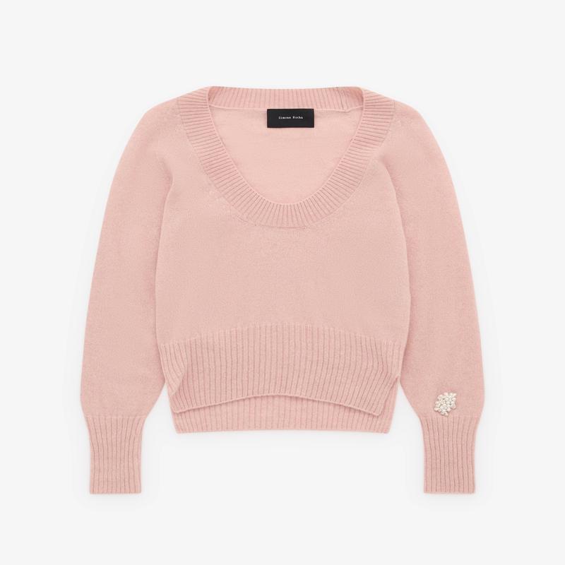 Simone Rocha - Womens Embellished Cashmere Jumper - (Rose/Pearl)
