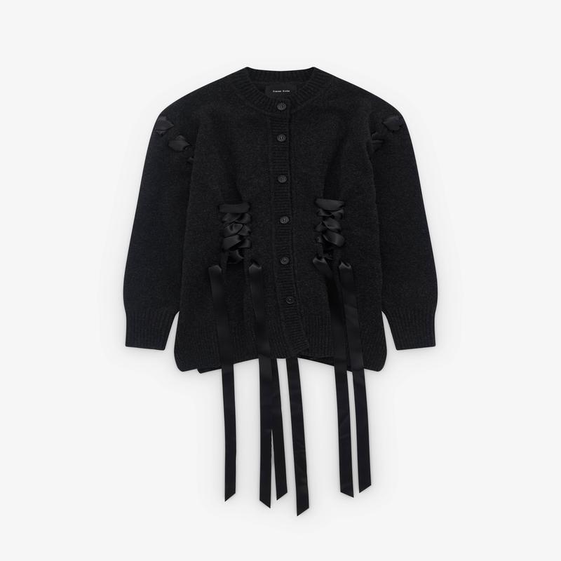 Simone Rocha - Womens Sculpted Ribbon Corset Cardigan - (Charcoal)