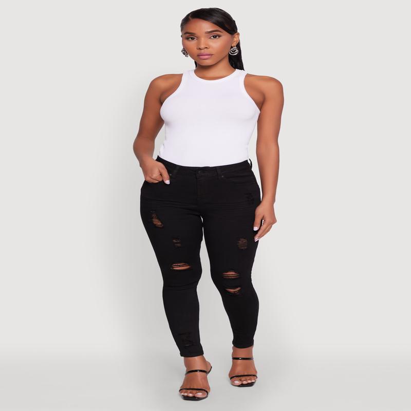 WAX Distressed Frayed Skinny Jeans