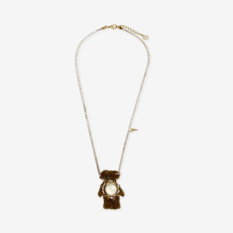 Yvmin - Bear Charm Pearl Necklace - (Brown)