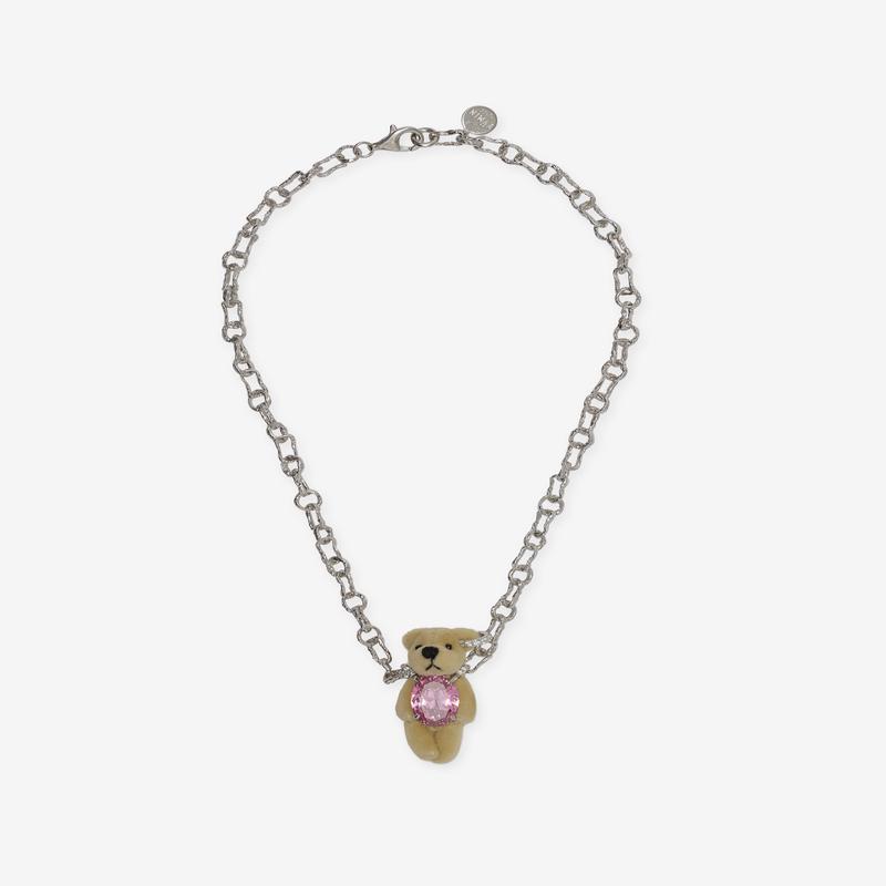 Yvmin - Zircon Furry Bear Chain Necklace - (Pink)