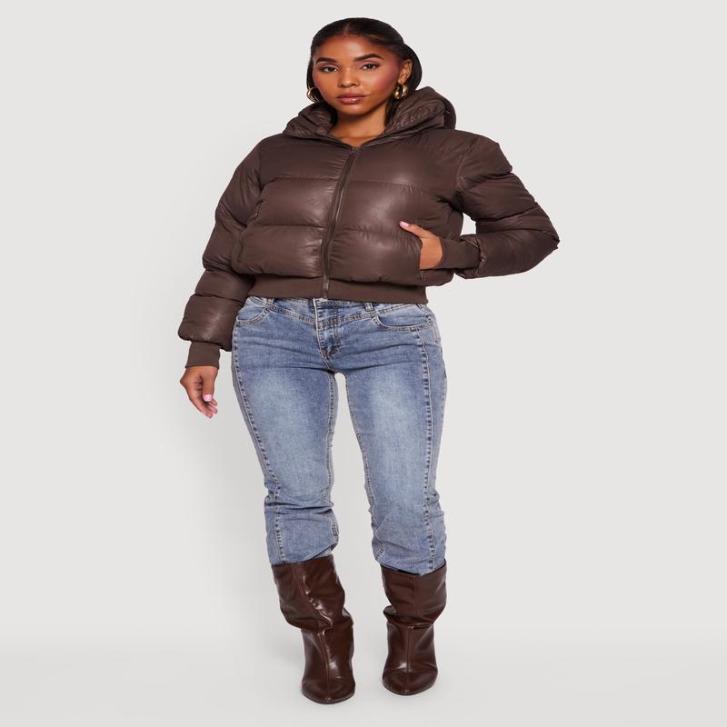 Zip Front Puffer Jacket with Removable Hood