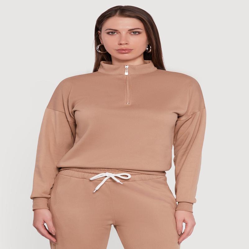 Half Zip Front Fleece Lined Drop Shoulder Sweatshirt