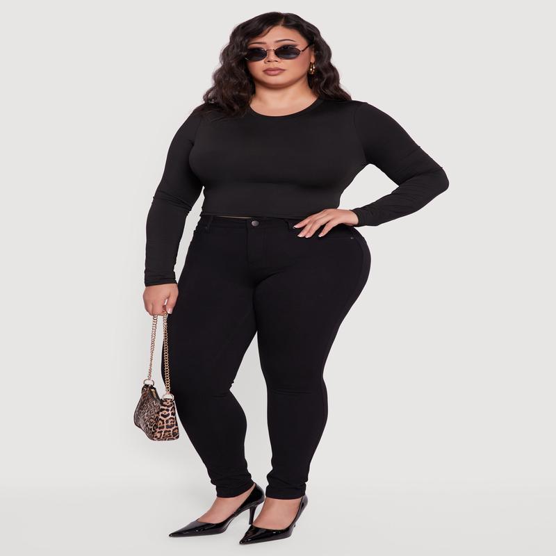 Plus Size High Waisted Stretch Solid Skinny Leg Pants