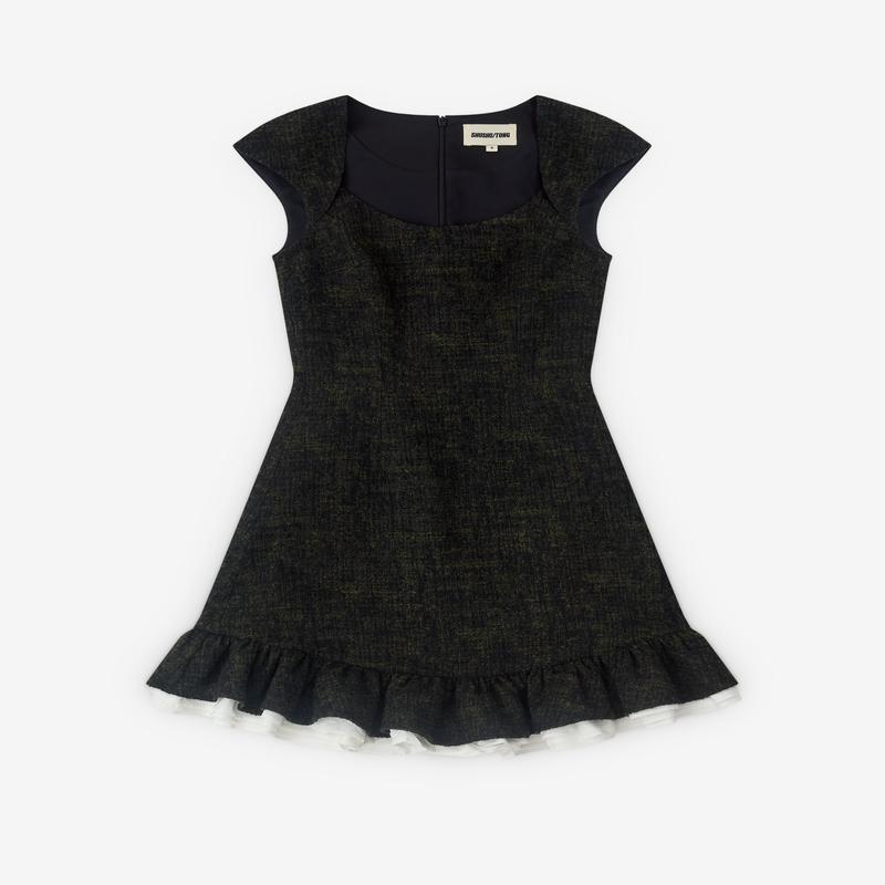 SHUSHU/TONG - Womens Multi-Layer Ruffled A-Line Dress - (Heather Green)