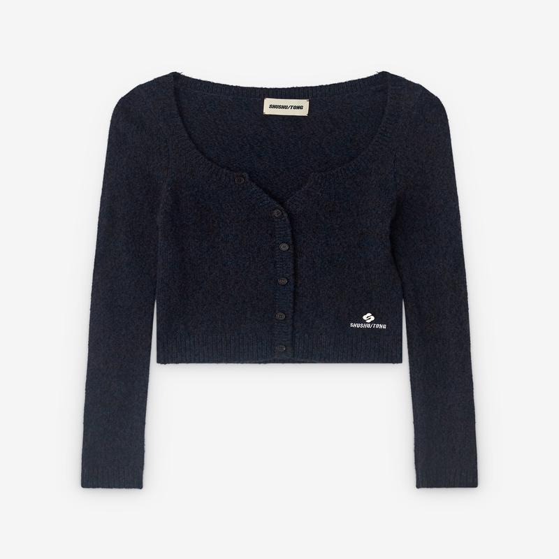 SHUSHU/TONG - Womens Round Neck Fitted Cardigan - (Navy)