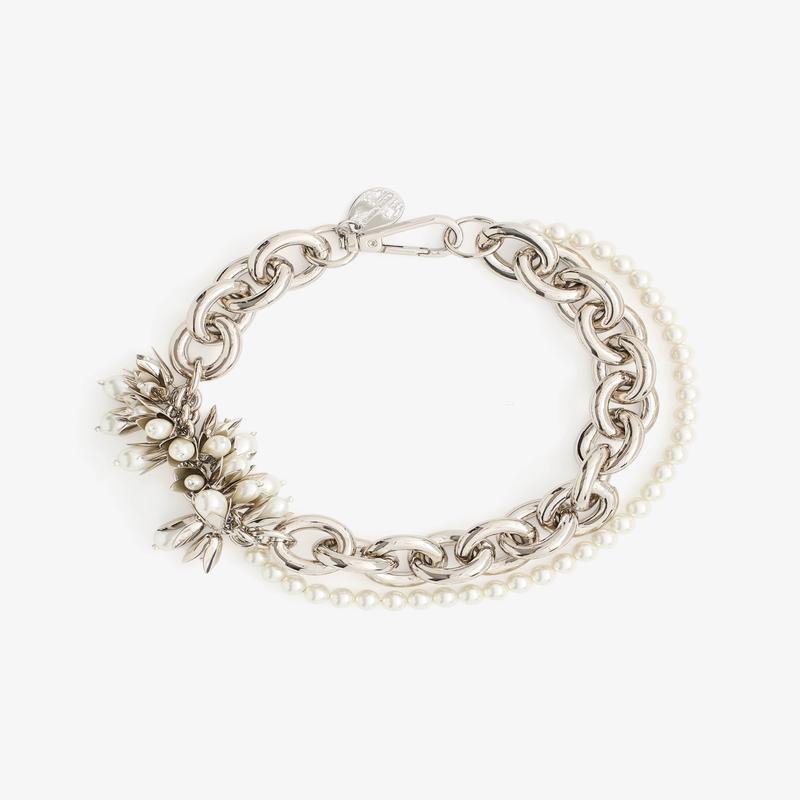 Simone Rocha - Womens Encased Pearl Flower Cluster Chain Necklace - (Pearl/Rhinestone)