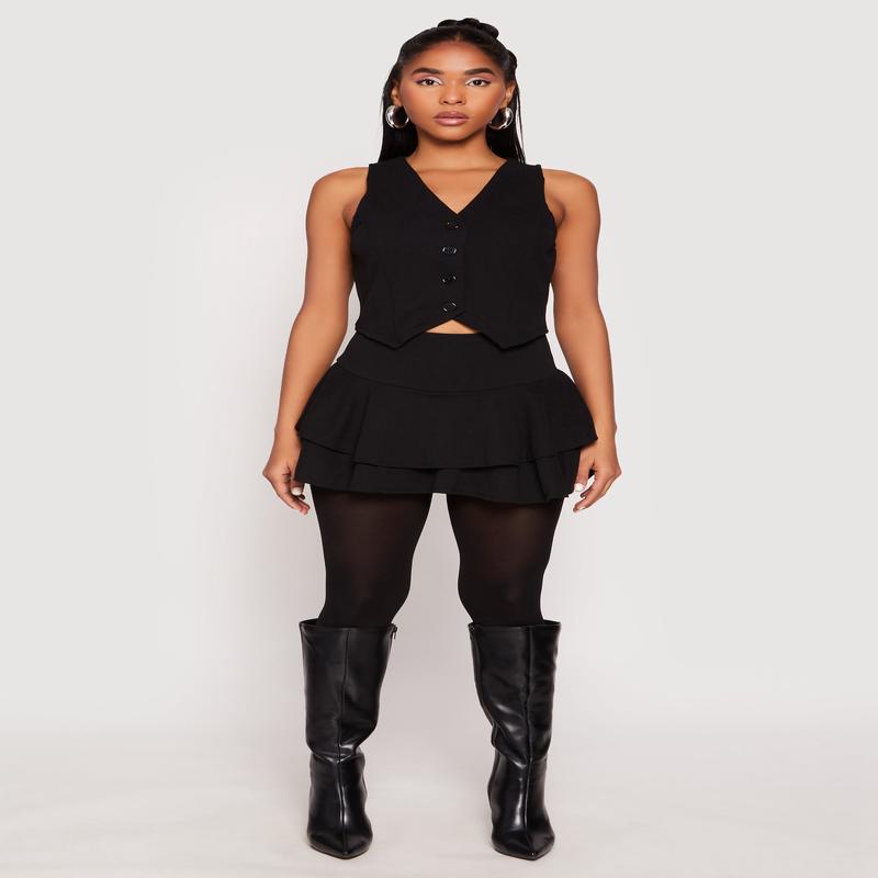 Crepe Knit High Waisted Tiered Skort