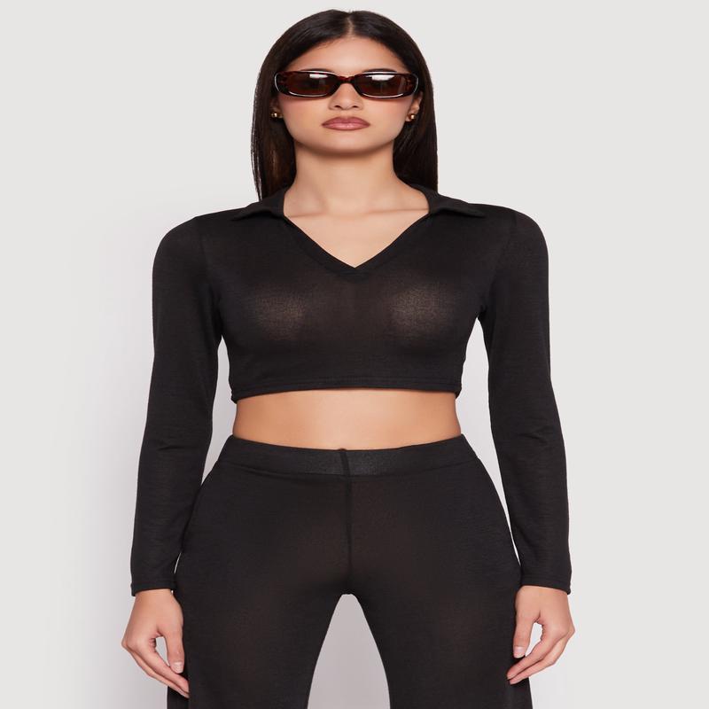 Daisy Long Sleeve Cropped Polo Shirt