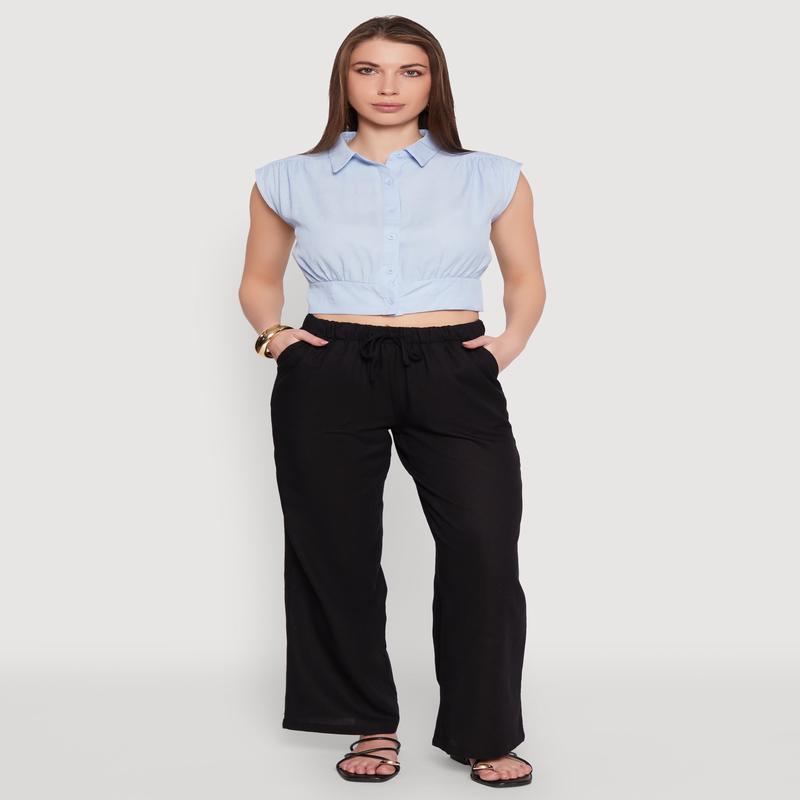 Linen Drawstring Waist Pants