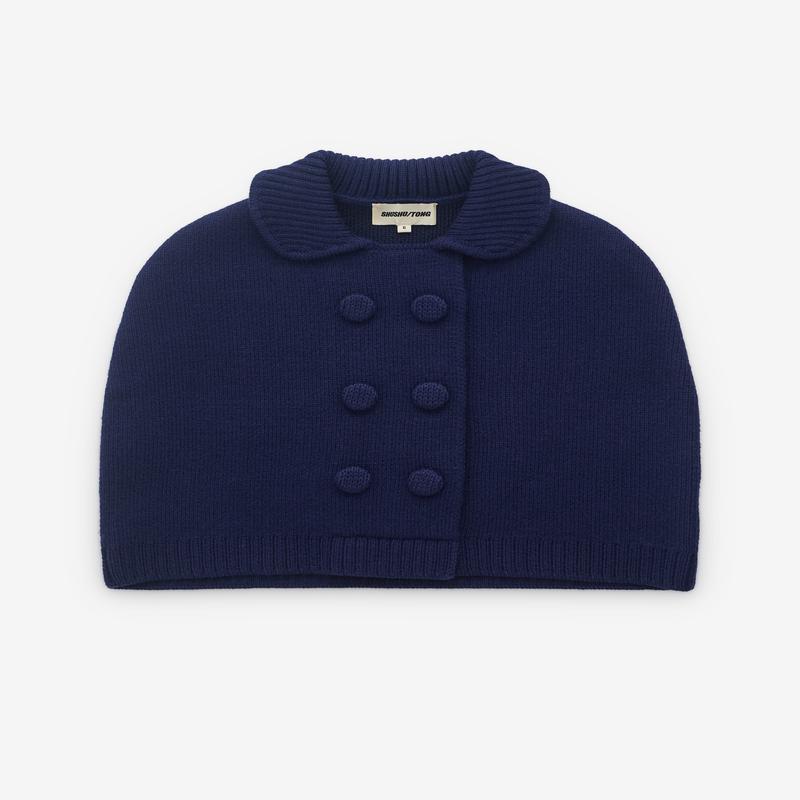 SHUSHU/TONG - Womens Double-Breasted Knit Overblouse - (Navy)