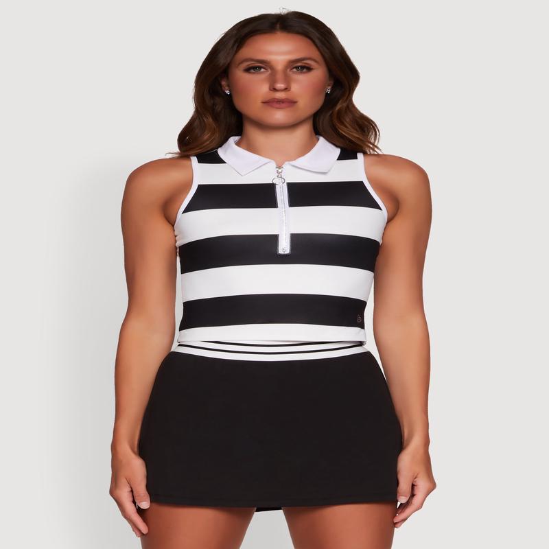 Striped Quarter Zip Sleeveless Polo Shirt