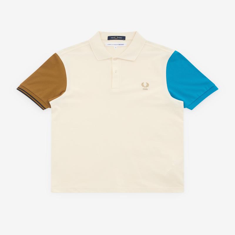 CDG Shirt - Mens Fred Perry Short Sleeve Polo Shirt - (Ecru/Camel/Cyan)