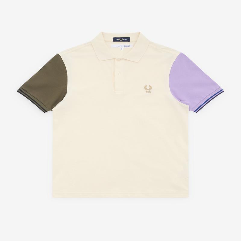 CDG Shirt - Mens Fred Perry Short Sleeve Polo Shirt - (Ecru/Green/Purple)
