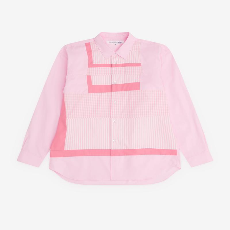 CDG Shirt - Mens Gingham Patchwork Panelled Shirt - (Pink)