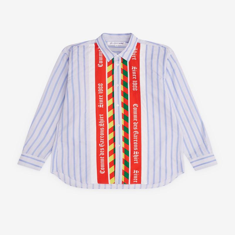 CDG Shirt - Mens Striped Football Scarf Placket Shirt - (Blue)