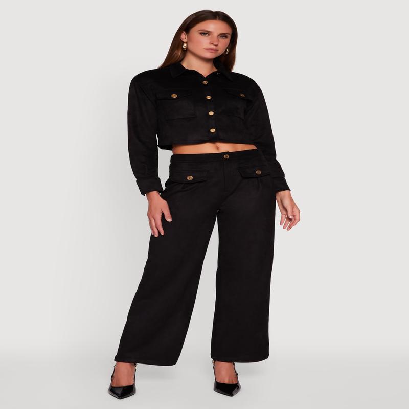 Faux Suede Pocket Detail Pants