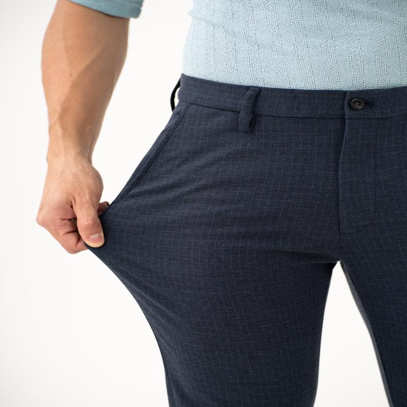 Navy Blue Checks Power-Stretch Pants
