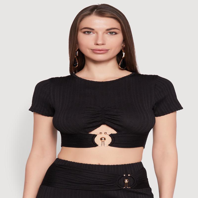 O Ring Metallic Detail Cut Out Crop Top