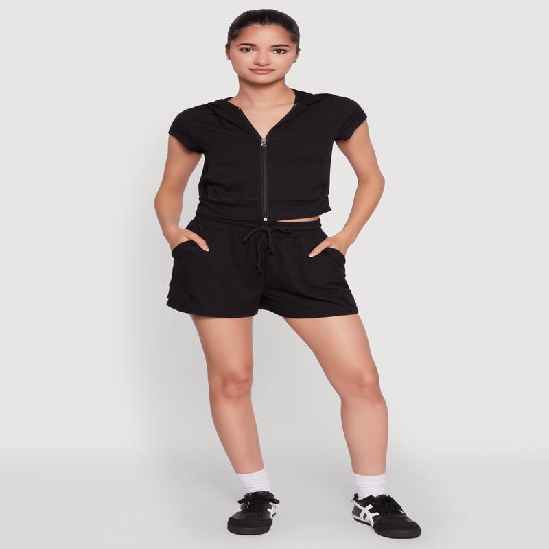 Ribbed Knit Drawstring Shorts