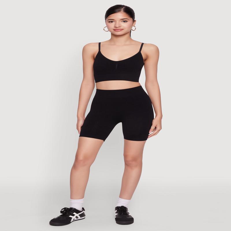 Seamless High Waisted Textured Knit Bike Shorts