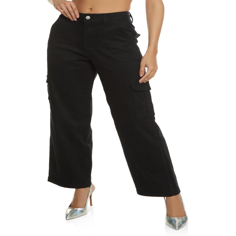 Twill Wide Leg Cargo Pants