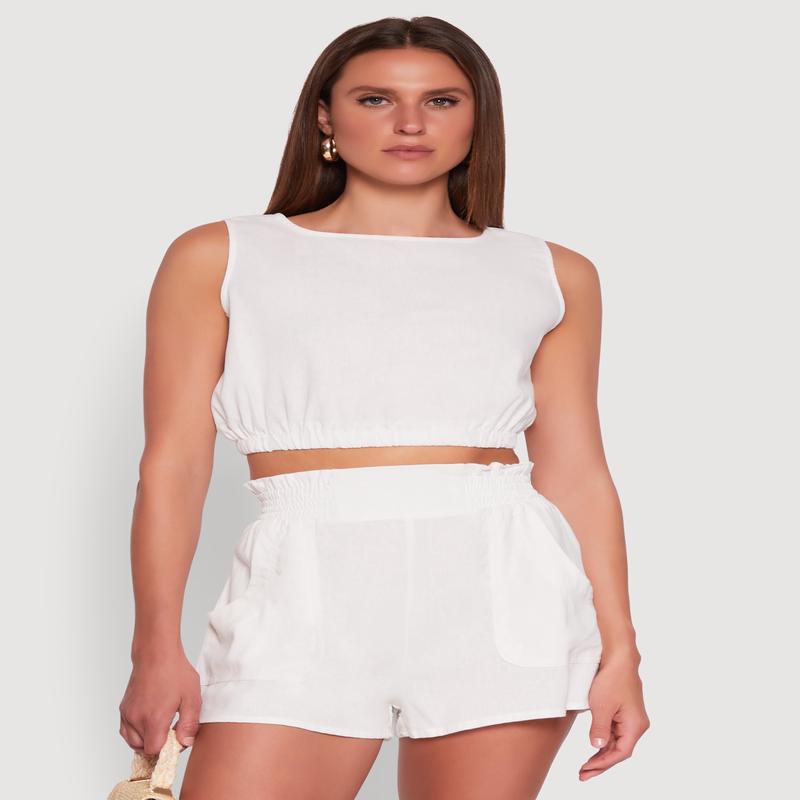 Chic Linen Tank Top with Cropped Hem and Button Back