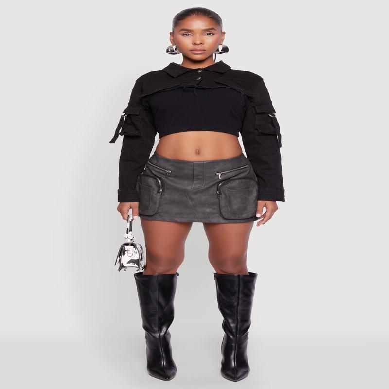 Daisy Cargo Pocket Sleeve Bolero Jean Jacket